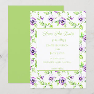 Watercolor Pansy Save the Date Wedding Invitation