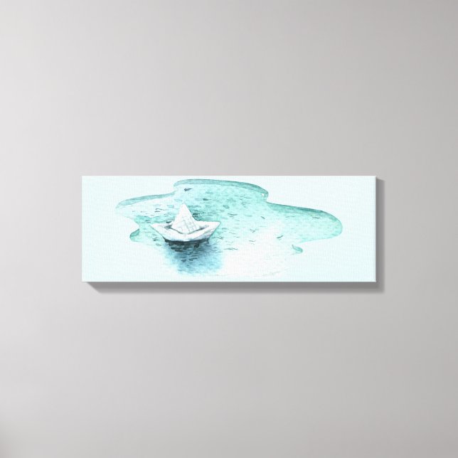 Watercolor Paper Boat Canvas Print (Front)