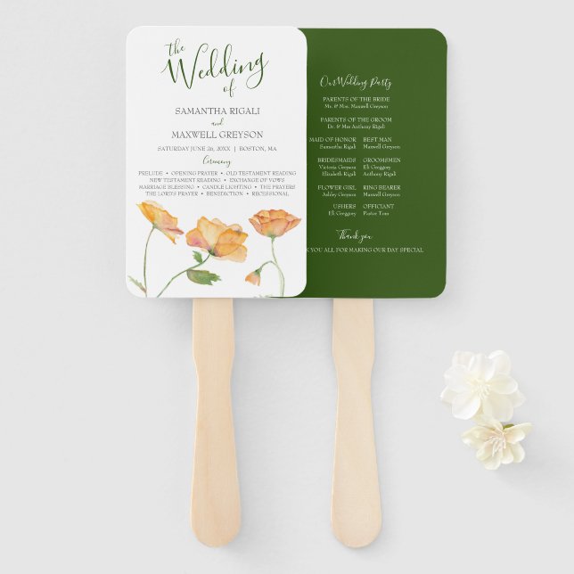Watercolor Paper Floral Wedding Fan (Front and Back)
