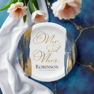 Watercolor Paper Plates   Blue Wedding Abstract