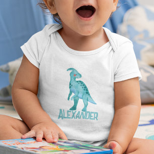 Watercolor Parasaurolophus Dinosaur Kids Name Baby Bodysuit