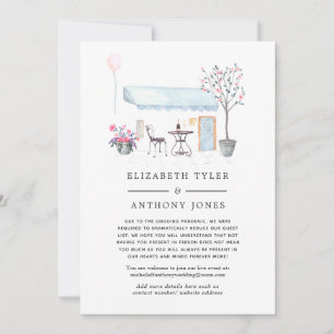 Watercolor Paris Cafe Reduced Wedding Guest List Announcement