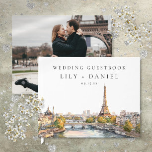Watercolor Paris France Wedding Photo Guest Book