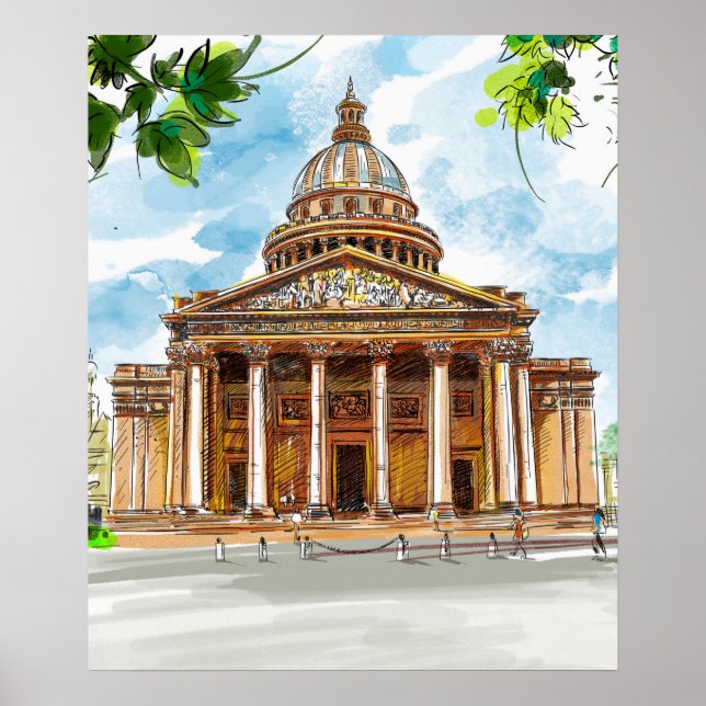 Watercolor Paris Pantheon Sketch Painting Poster (Front)