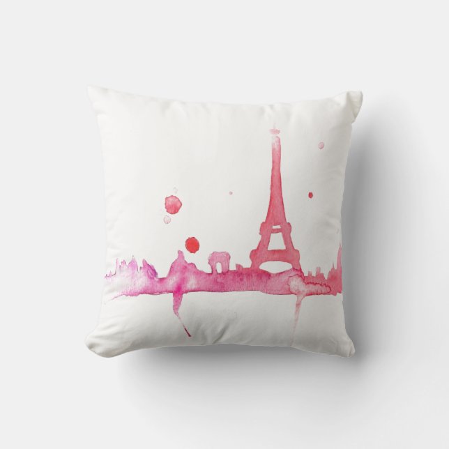 Watercolor Paris Pillow By Megaflora (Front)