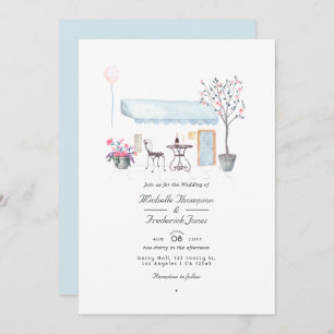 Watercolor Paris QR Code RSVP Wedding Invitation