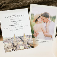 Watercolor Paros Greece Skyline Save the Date