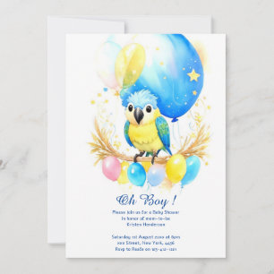 Watercolor Parrot Boy Baby Shower Invitation
