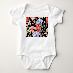 Watercolor Parrot: Floral Pattern Romance. Baby Bodysuit