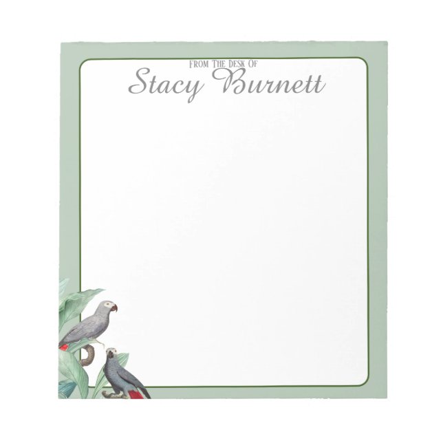 Watercolor Parrot Green Personalized From The Desk Notepad (Front)