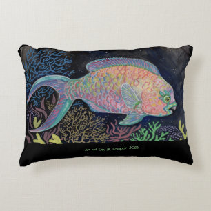 Watercolor Parrotfish Accent Pillow