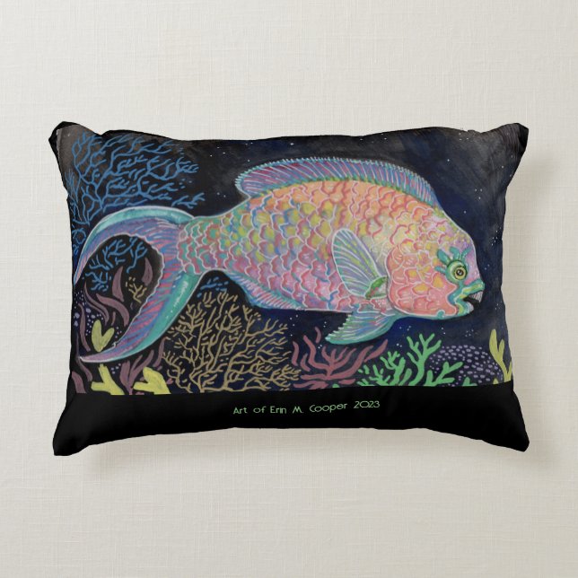 Watercolor Parrotfish Accent Pillow (Front)