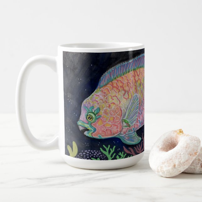 Watercolor Parrotfish Coffee Mug (With Donut)