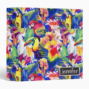 Watercolor Parrots Add Your Name Binder