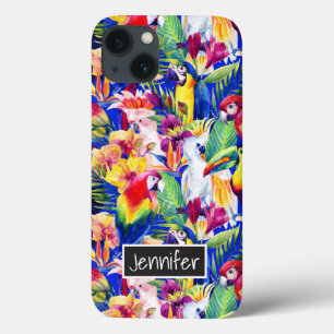 Watercolor Parrots Add Your Name iPhone 13 Case
