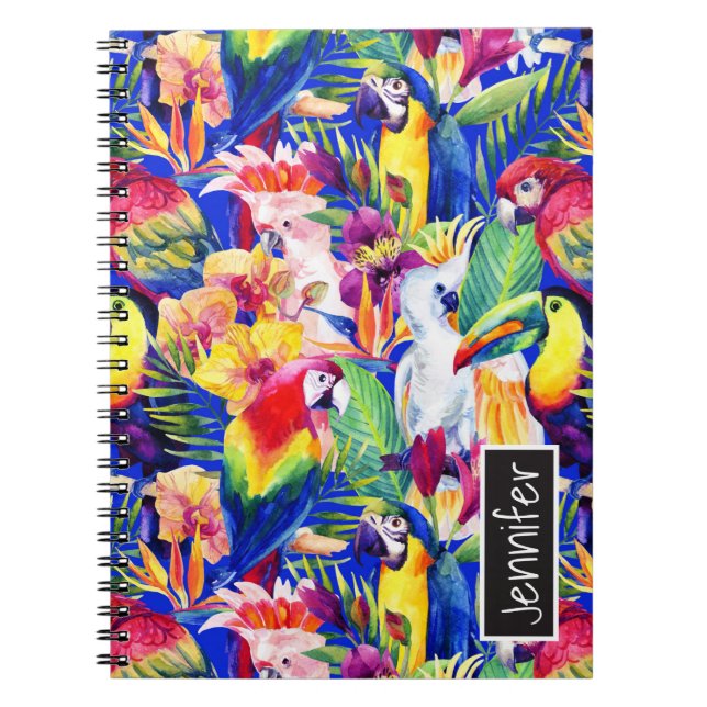 Watercolor Parrots | Add Your Name Notebook (Front)