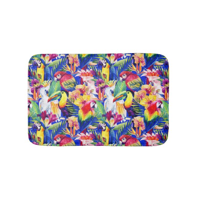 Watercolor Parrots Bath Mat (Front)