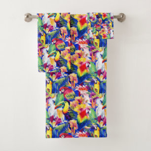 Watercolor Parrots Bath Towel Set