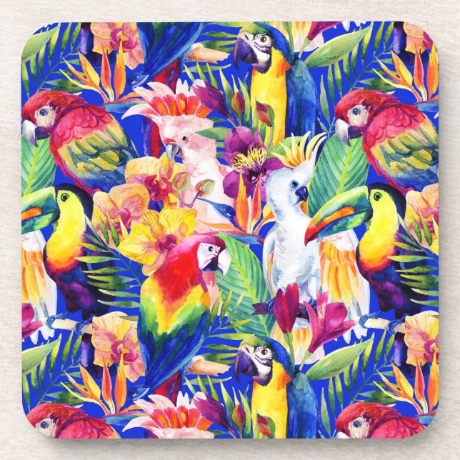Watercolor Parrots Coaster (Front)