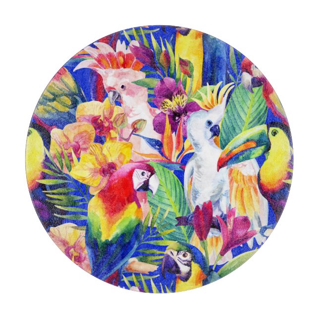 Watercolor Parrots Cutting Board (Front)