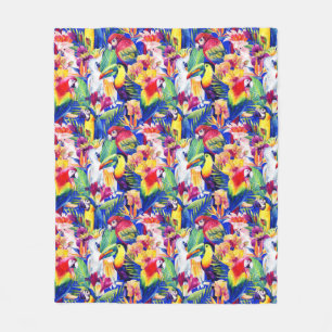 Watercolor Parrots Fleece Blanket