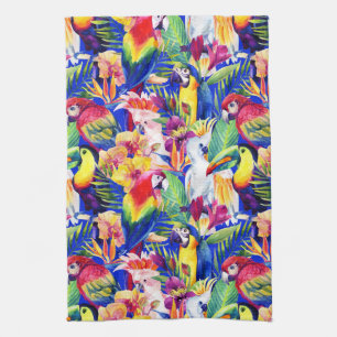Watercolor Parrots Kitchen Towel