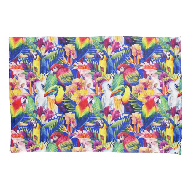 Watercolor Parrots Pillowcase (Front-Left)
