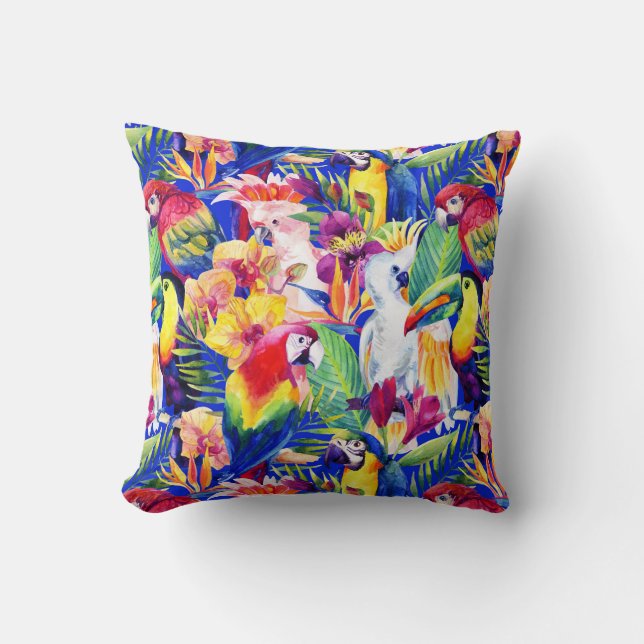 Watercolor Parrots Throw Pillow (Front)