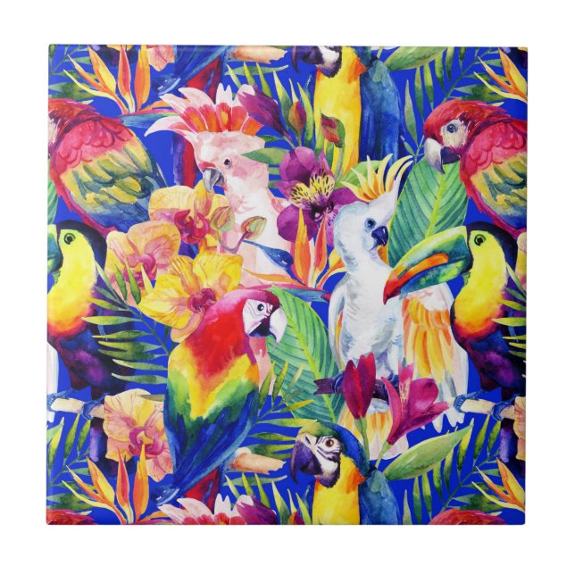 Watercolor Parrots Tile (Front)