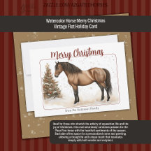 Watercolor Paso Horse Merry Christmas Vintage 