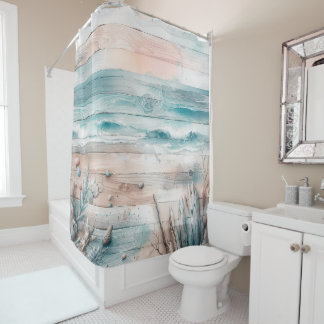 Watercolor Pastel Blue Beige Oceanic Seaside Wood 