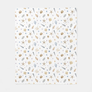 Watercolor pastel blue green colours shells fleece blanket