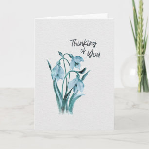 Watercolor Pastel Blue Snow Drops Thinking of You Card