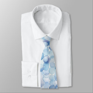 Watercolor Pastel Blue White Circles Pattern Tie