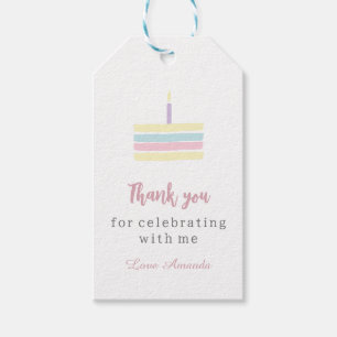Watercolor pastel boho cake  Birthday Thank you  Gift Tags