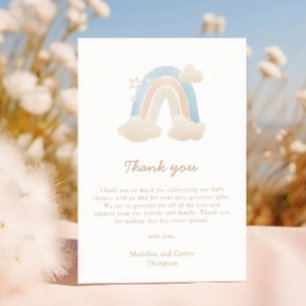 Watercolor Pastel Boho Rainbow Baby Shower Thank You Card