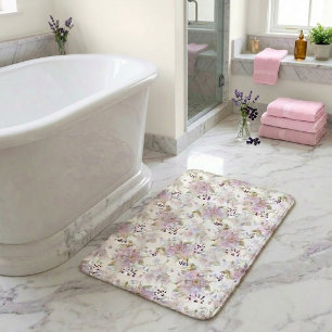 Watercolor Pastel Botanical Wildflower Pattern Bath Mat