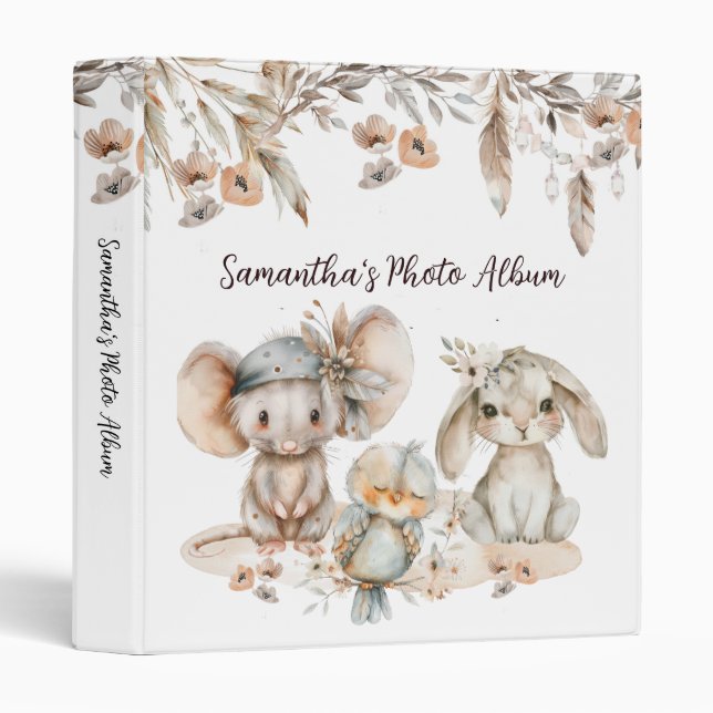 Watercolor Pastel Bunny And Baby Mouse  Binder (Front/Spine)