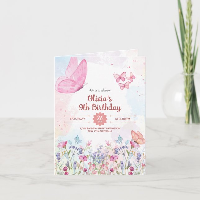 Watercolor Pastel Butterfly Folded Card Invitation (Devant)