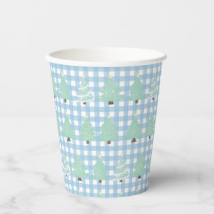 Watercolor Pastel Christmas Trees with Blue Plaid  Paper Cups
