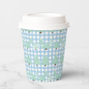 Watercolor Pastel Christmas Trees with Blue Plaid Paper Cups