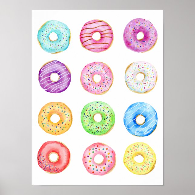 Watercolor pastel colour doughnuts poster (Front)