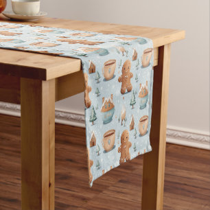 Watercolor pastel colours Christmas gingerbread me Short Table Runner