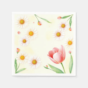 Watercolor Pastel Daisies and Tulips  Napkin
