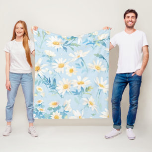 Watercolor Pastel Daisies Fleece Blanket