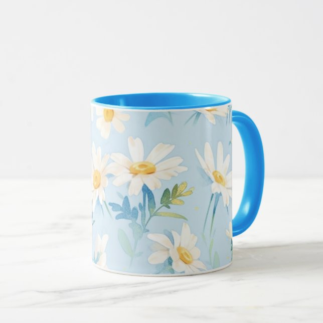 Watercolor Pastel Daisies Mug (Front Right)
