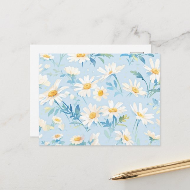 Watercolor Pastel Daisies Postcard (Front/Back In Situ)