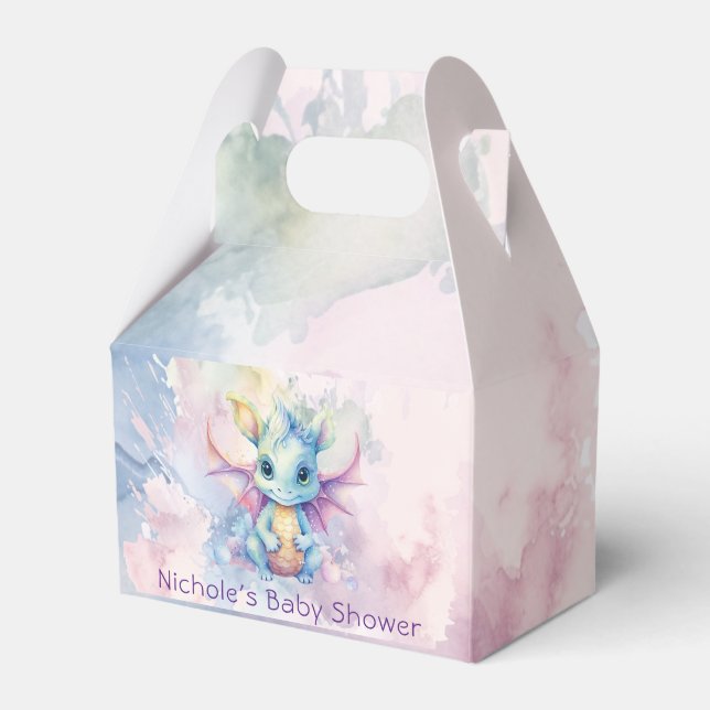 Watercolor Pastel Dragon Girl Baby Shower Favor Box (Front Side)