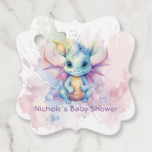 Watercolor Pastel Dragon Girl Baby Shower Favour Tags