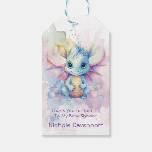 Watercolor Pastel Dragon Girl Baby Shower Thanks Gift Tags